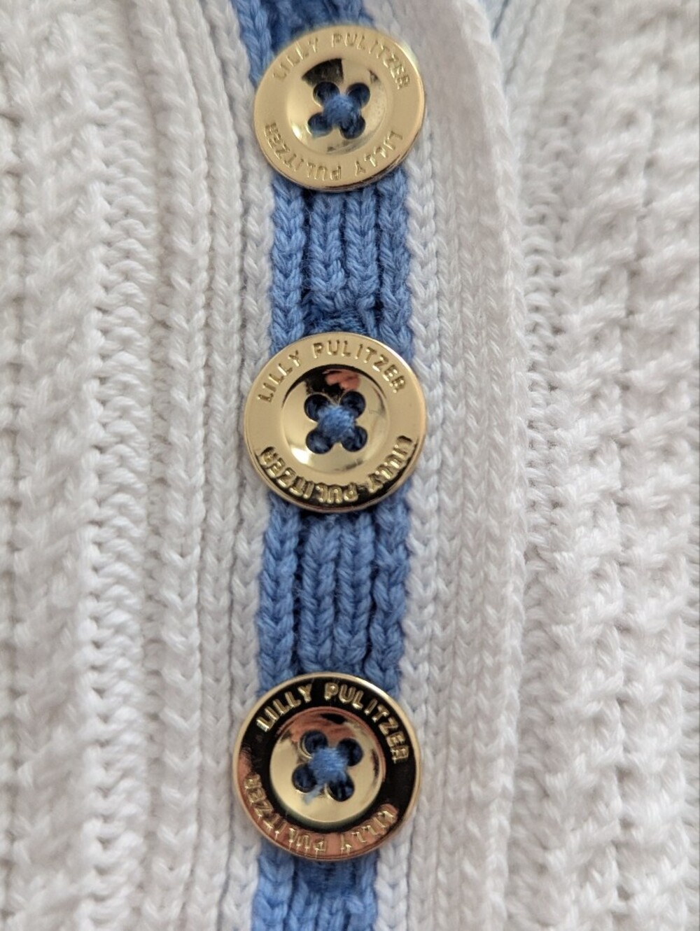 Lilly Pulitzer Suzette Sweater Tank Sleeveless Golf Polo Cableknit White Blue XS - Picture 6 of 10
